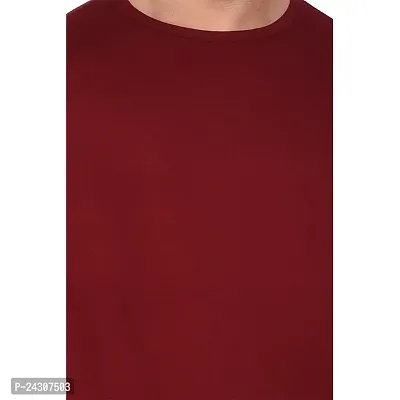 Stylish Maroon Cotton Blend Long Sleeves Solid T-Shirt For Men-thumb5