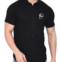 Stylish Black Cotton Blend Solid Short Sleeves Shirt For Men-thumb3