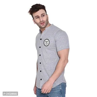 Stylish Silver Cotton Blend Short Sleeves Regular Fit Casual Shirt For Men-thumb3