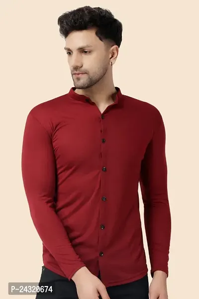 Stylish Maroon Cotton Blend Long Sleeves Regular Fit Casual Shirt For Men-thumb0