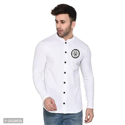 Stylish White Cotton Blend Long Sleeves Regular Fit Casual Shirt For Men-thumb0