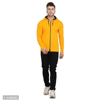 Stylish Yellow Cotton Blend Solid Long Sleeves Hoodies For Men-thumb4