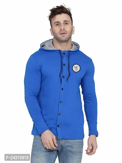 Trendy Blue Cotton Blend Solid Hoodies For Men-thumb0