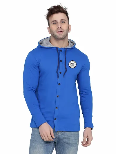 Trendy Blend Solid Hoodies For Men