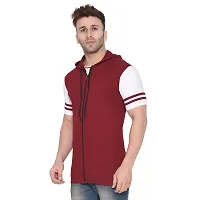 Stylish Maroon Cotton Blend Solid Short Sleeves Hoodies For Men-thumb2