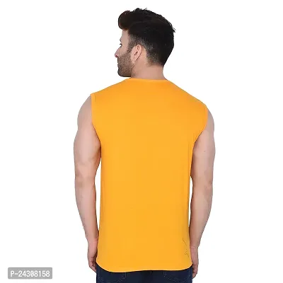 Stylish Yellow Cotton Blend Sleeveless Solid T-Shirt For Men-thumb2