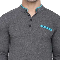 Stylish Grey Cotton Blend Long Sleeves Solid T-Shirt For Men-thumb4