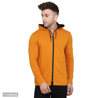 Stylish Golden Cotton Blend Solid Long Sleeves Hoodies For Men