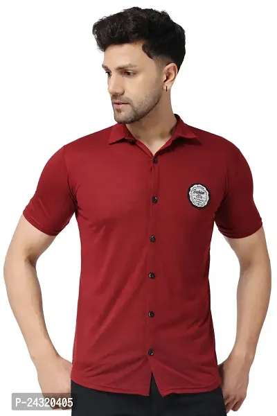Stylish Maroon Cotton Blend Short Sleeves Regular Fit Casual Shirt For Men-thumb0