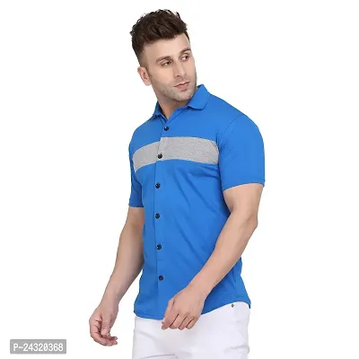 Stylish Blue Cotton Blend Short Sleeves Regular Fit Casual Shirt For Men-thumb3