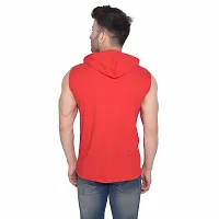 Stylish Red Cotton Blend Solid Sleeveless Hoodies For Men-thumb1