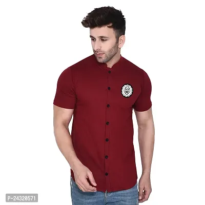 Stylish Maroon Cotton Blend Short Sleeves Regular Fit Casual Shirt For Men-thumb0