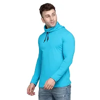 Stylish Turquoise Cotton Blend Solid Long Sleeves Hoodies For Men-thumb2