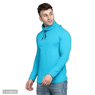 Stylish Turquoise Cotton Blend Solid Long Sleeves Hoodies For Men-thumb3