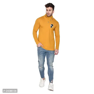 Stylish Golden Cotton Blend Long Sleeves Solid T-Shirt For Men-thumb4