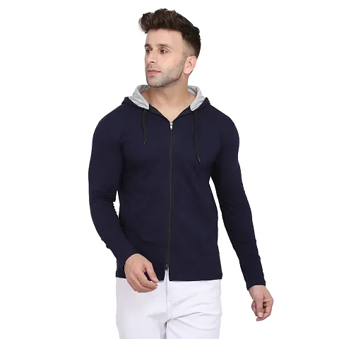Stylish Cotton Blend Solid Long Sleeves Hoodies For Men
