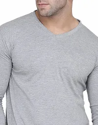 Stylish Cotton Blend Silver Solid Tees For Men-thumb3