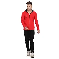 Stylish Red Cotton Blend Solid Long Sleeves Hoodies For Men-thumb3