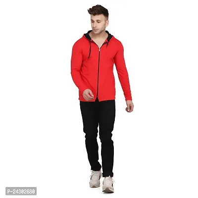 Stylish Red Cotton Blend Solid Long Sleeves Hoodies For Men-thumb4