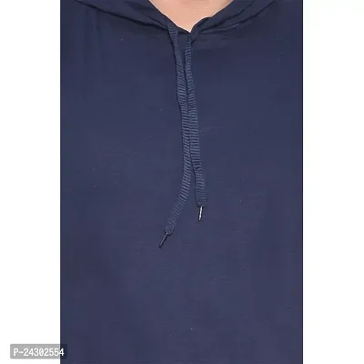 Stylish Navy Blue Cotton Blend Solid Sleeveless Hoodies For Men-thumb4