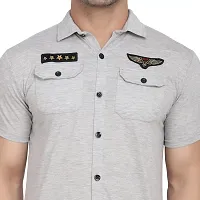 Stylish Silver Cotton Blend Short Sleeves Regular Fit Casual Shirt For Men-thumb4