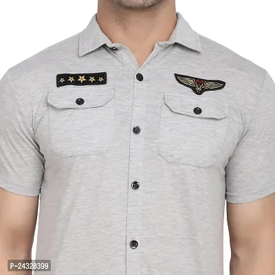 Stylish Silver Cotton Blend Short Sleeves Regular Fit Casual Shirt For Men-thumb5