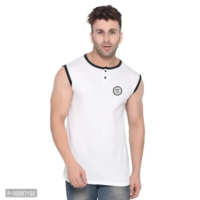 Stylish Cotton Blend White Solid Tees For Men-thumb0