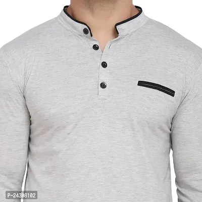 Stylish Silver Cotton Blend Long Sleeves Solid T-Shirt For Men-thumb5