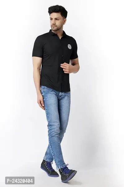 Stylish Black Cotton Blend Short Sleeves Regular Fit Casual Shirt For Men-thumb5