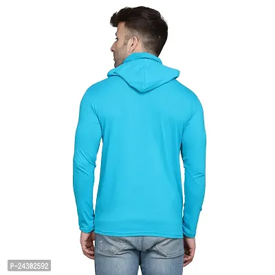 Stylish Turquoise Cotton Blend Solid Long Sleeves Hoodies For Men-thumb2