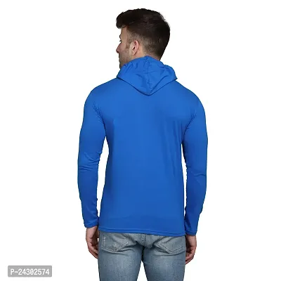 Stylish Blue Cotton Blend Solid Long Sleeves Hoodies For Men-thumb2