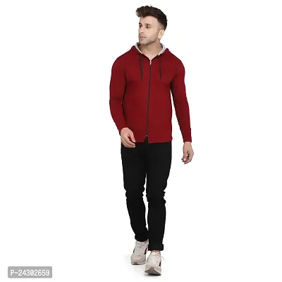 Stylish Maroon Cotton Blend Solid Long Sleeves Hoodies For Men-thumb4