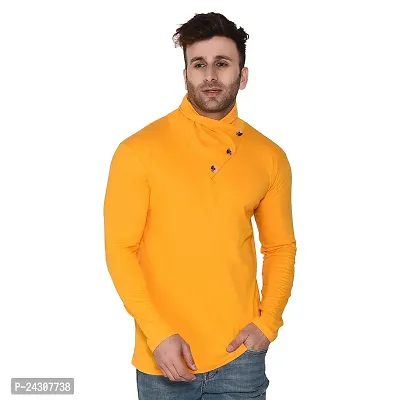 Stylish Yellow Cotton Blend Long Sleeves Solid T-Shirt For Men-thumb0