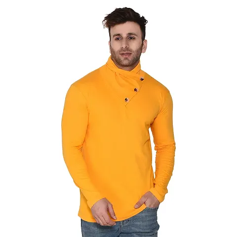 Stylish Cotton Blend Long Sleeves Solid T-Shirt For Men
