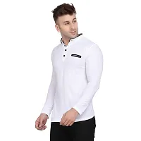 Stylish White Cotton Blend Long Sleeves Solid T-Shirt For Men-thumb2