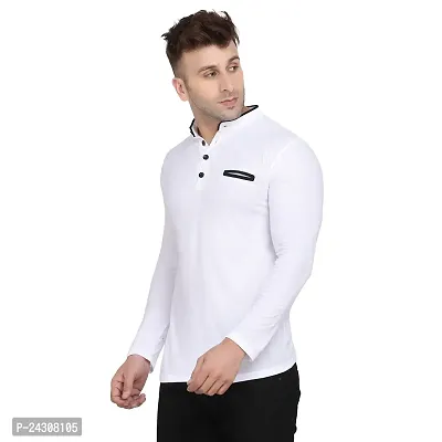 Stylish White Cotton Blend Long Sleeves Solid T-Shirt For Men-thumb3