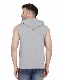 Stylish Silver Cotton Blend Solid Sleeveless Hoodies For Men-thumb1