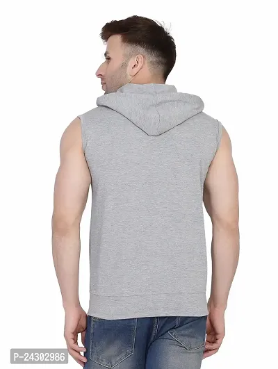 Stylish Silver Cotton Blend Solid Sleeveless Hoodies For Men-thumb2