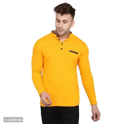 Stylish Yellow Cotton Blend Long Sleeves Solid T-Shirt For Men