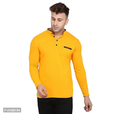 Stylish Yellow Cotton Blend Long Sleeves Solid T-Shirt For Men-thumb0