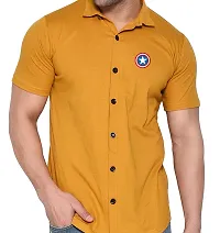 Stylish Yellow Cotton Blend Solid Short Sleeves Shirt For Men-thumb3