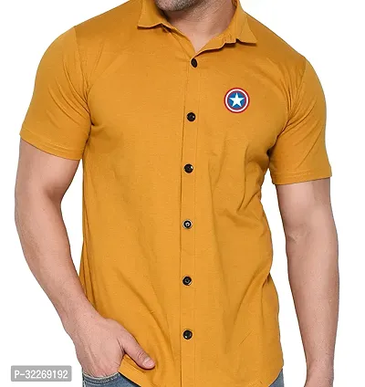 Stylish Yellow Cotton Blend Solid Short Sleeves Shirt For Men-thumb4