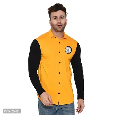 Stylish Yellow Cotton Blend Long Sleeves Regular Fit Casual Shirt For Men-thumb0