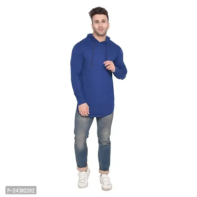 Stylish Blue Cotton Blend Solid Long Sleeves Hoodies For Men-thumb4