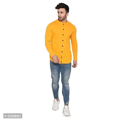 Stylish Yellow Cotton Blend Long Sleeves Regular Fit Casual Shirt For Men-thumb5