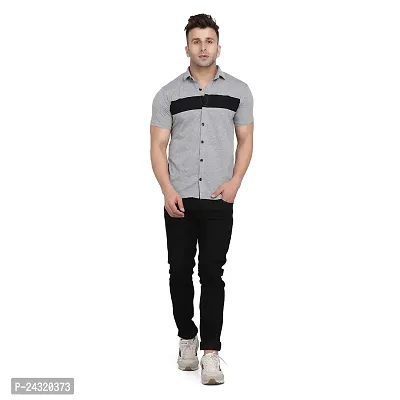 Stylish Silver Cotton Blend Short Sleeves Regular Fit Casual Shirt For Men-thumb4