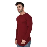 Stylish Maroon Cotton Blend Long Sleeves Solid T-Shirt For Men-thumb2