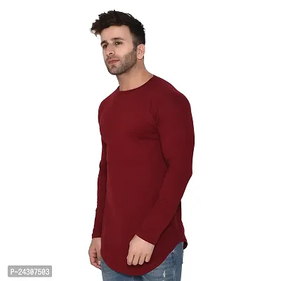 Stylish Maroon Cotton Blend Long Sleeves Solid T-Shirt For Men-thumb3