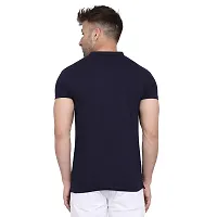 Stylish Navy Blue Cotton Blend Short Sleeves Solid T-Shirt For Men-thumb1