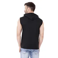 Stylish Black Cotton Blend Solid Sleeveless Hoodies For Men-thumb1